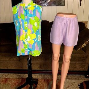 1960’s • Vintage • Mod • Retro • Multi~Colors • Floral • 2 Piece • Blouse/Shorts